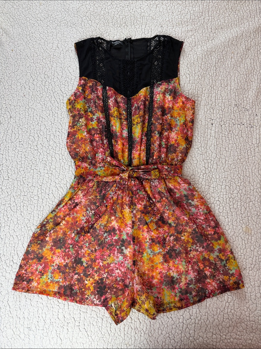 bebe floral romper with Black Lace-Trim